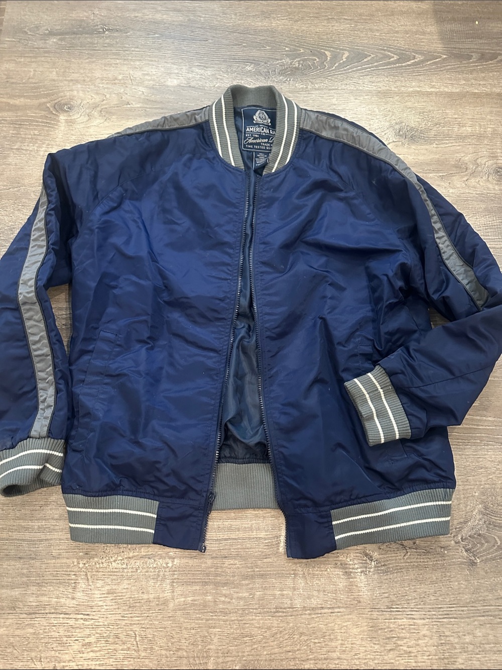 American Rag Navy Bomber Jacket with Gray Accents
